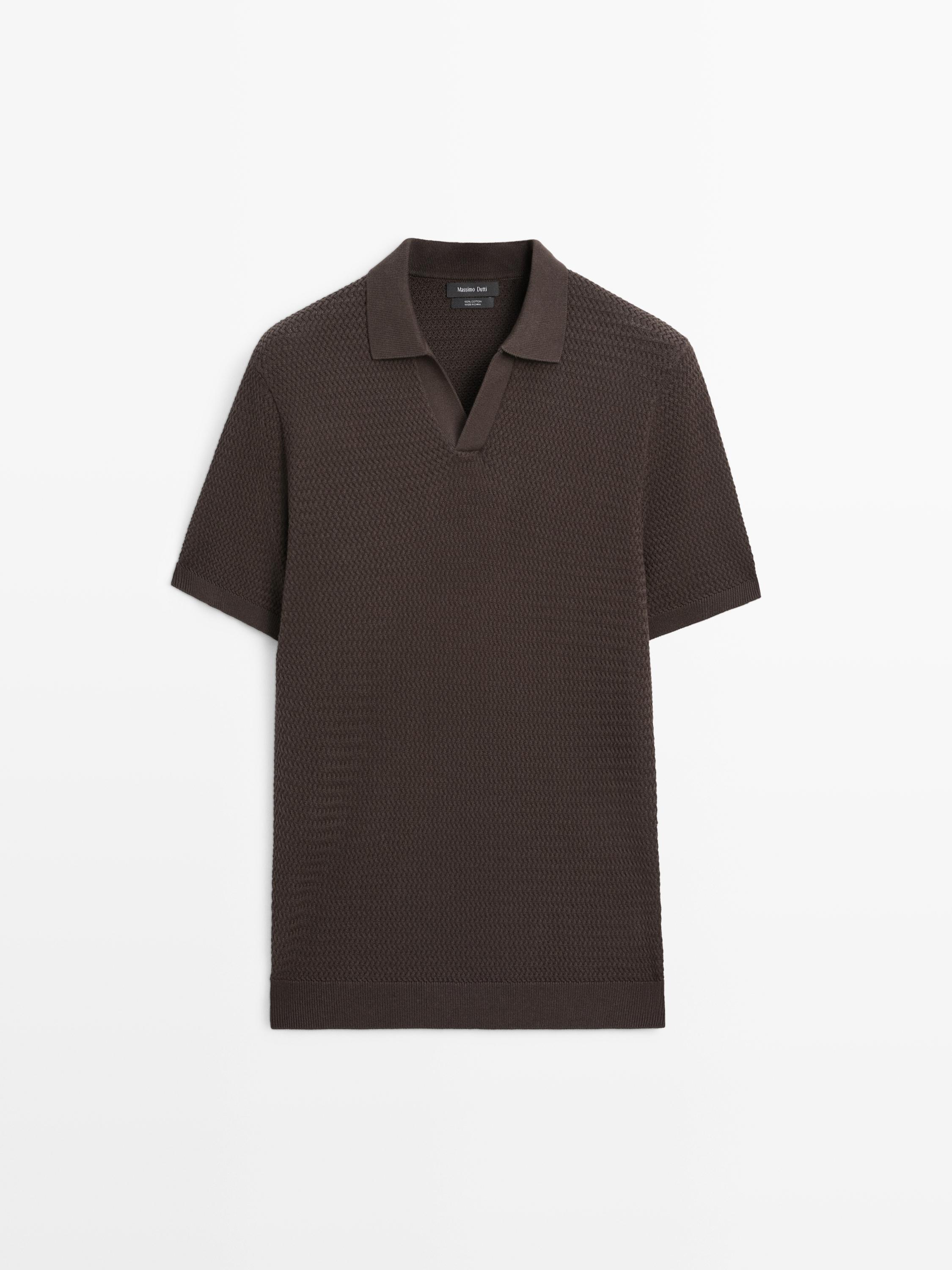 Short sleeve textured knit polo shirt